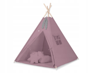 TIPI stan pre deti + karimatka + vankúšiky + prívesky z peria - retro ružové